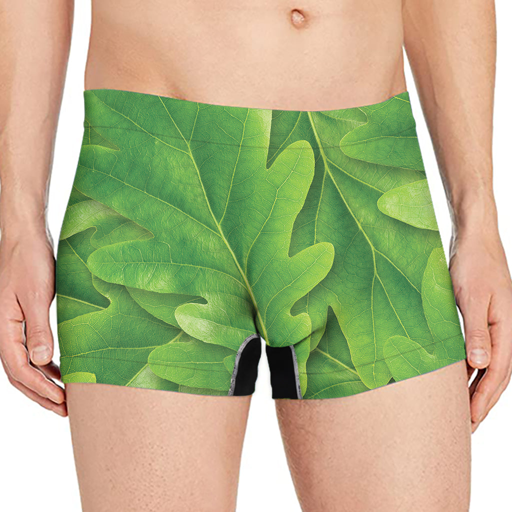 Green Oak Leaf Print Men's Boxer Briefs