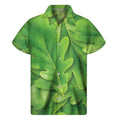 Green Oak Leaf Print Men's Short Sleeve Shirt