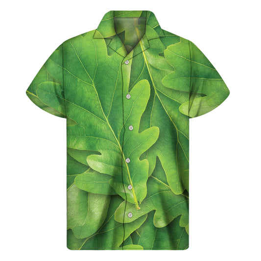 Green Oak Leaf Print Men's Short Sleeve Shirt