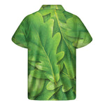 Green Oak Leaf Print Men's Short Sleeve Shirt
