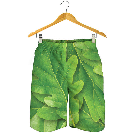 Green Oak Leaf Print Men's Shorts