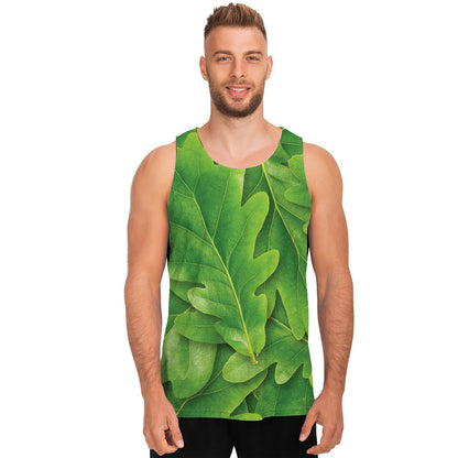 Green Oak Leaf Print Men's Tank Top