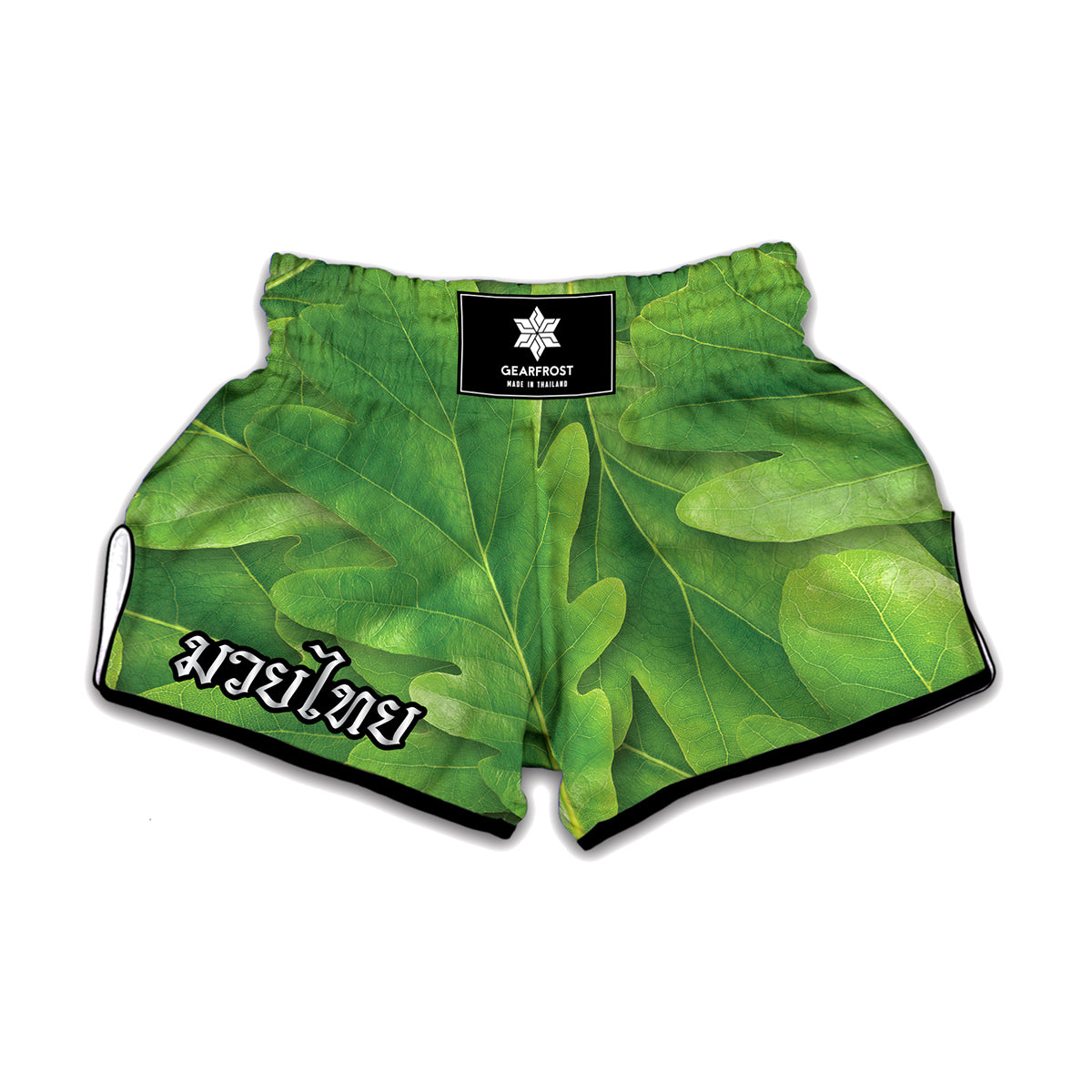 Green Oak Leaf Print Muay Thai Boxing Shorts