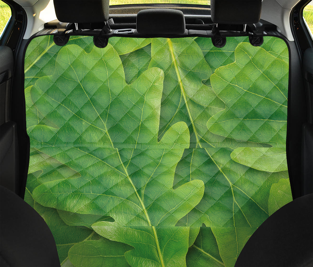 Green Oak Leaf Print Pet Car Back Seat Cover