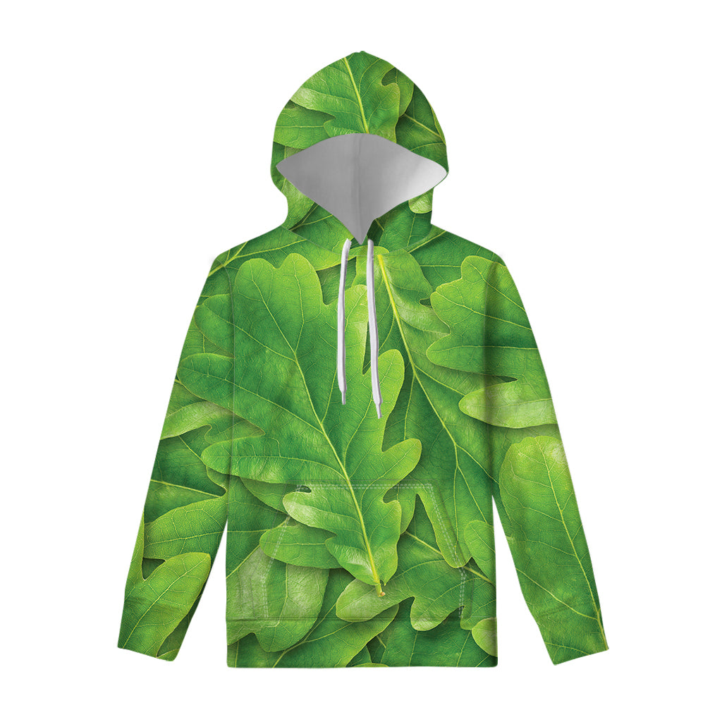 Green Oak Leaf Print Pullover Hoodie