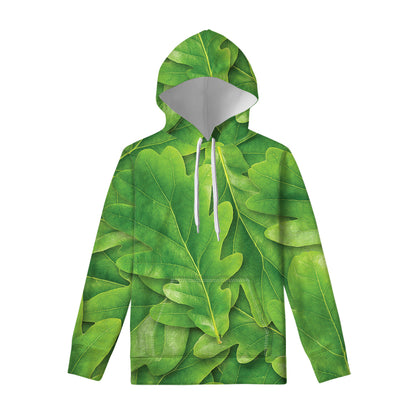 Green Oak Leaf Print Pullover Hoodie