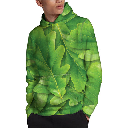 Green Oak Leaf Print Pullover Hoodie