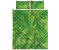 Green Oak Leaf Print Quilt Bed Set