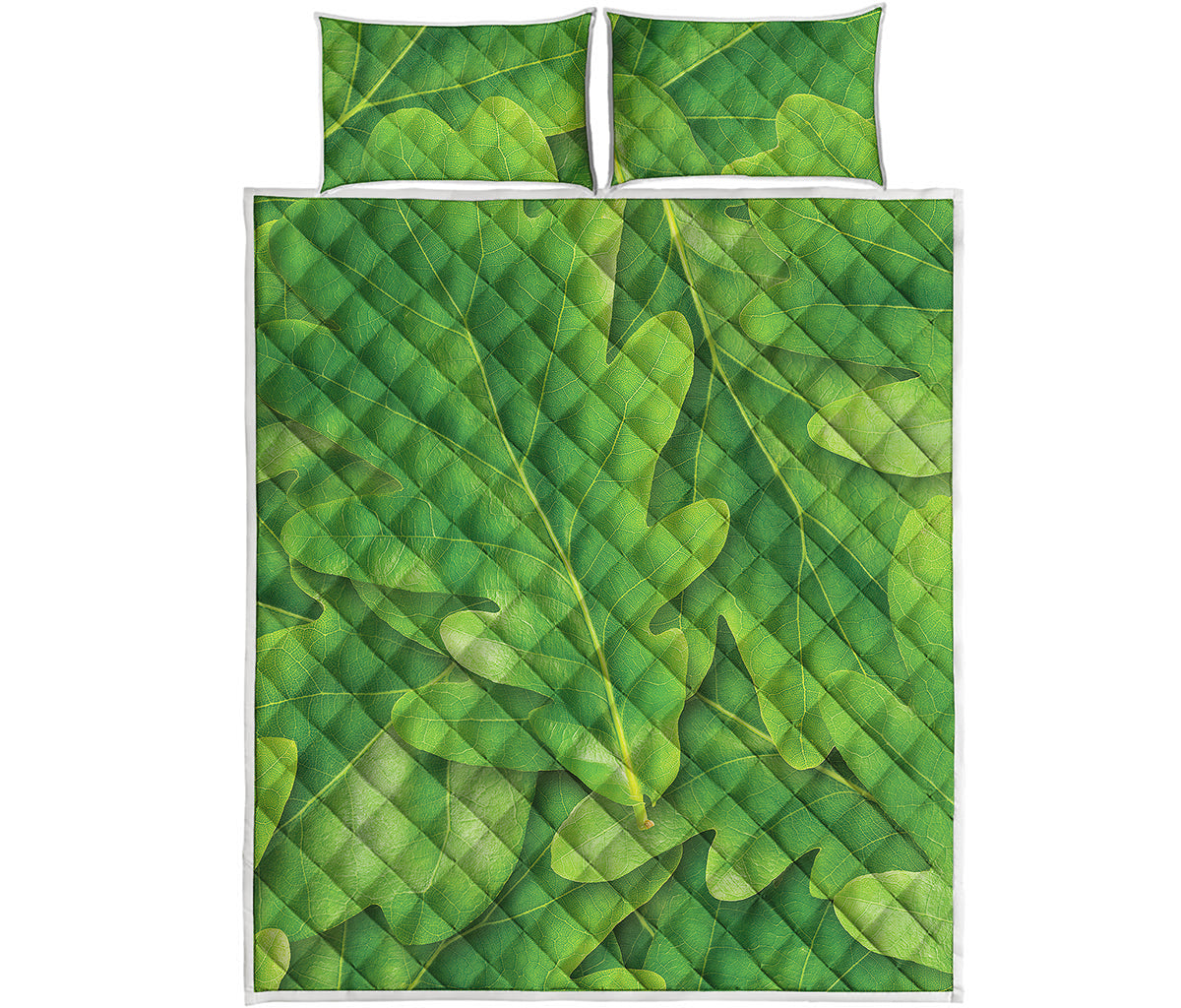 Green Oak Leaf Print Quilt Bed Set