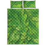 Green Oak Leaf Print Quilt Bed Set
