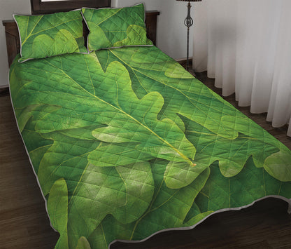 Green Oak Leaf Print Quilt Bed Set