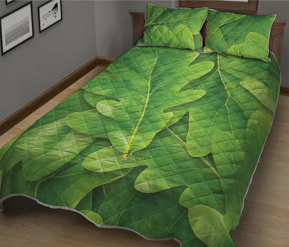 Green Oak Leaf Print Quilt Bed Set