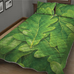 Green Oak Leaf Print Quilt Bed Set