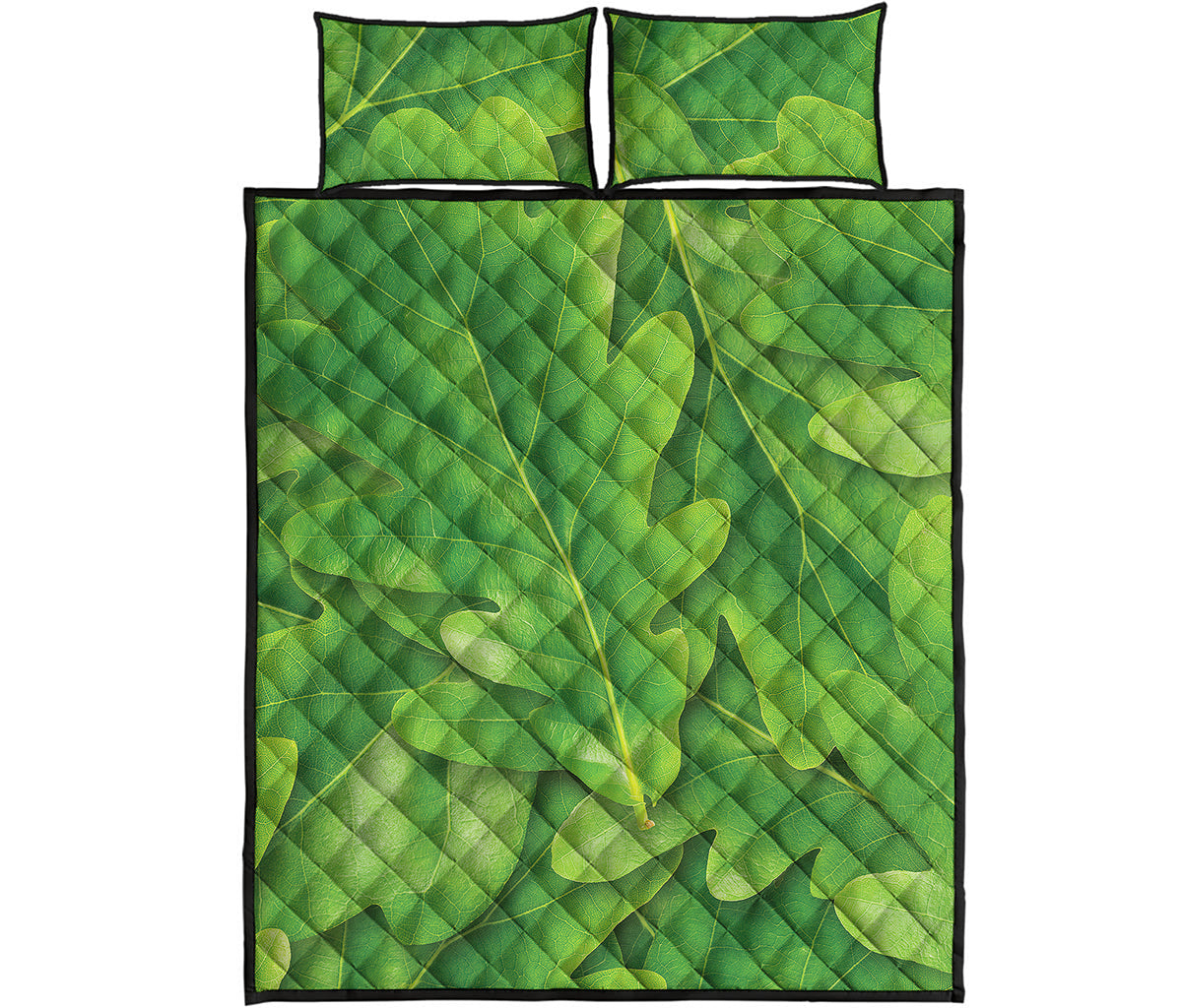 Green Oak Leaf Print Quilt Bed Set