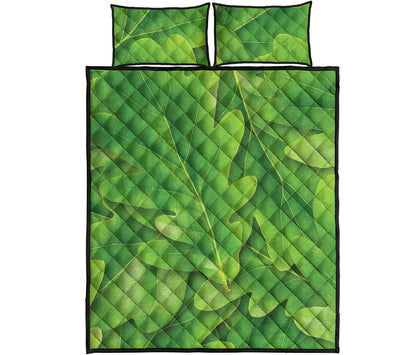 Green Oak Leaf Print Quilt Bed Set