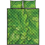 Green Oak Leaf Print Quilt Bed Set