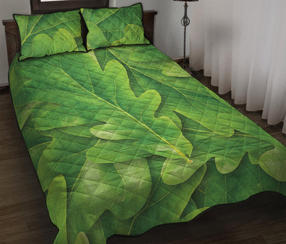 Green Oak Leaf Print Quilt Bed Set