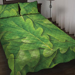 Green Oak Leaf Print Quilt Bed Set