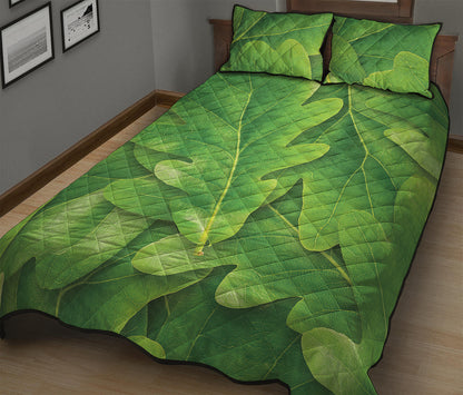 Green Oak Leaf Print Quilt Bed Set