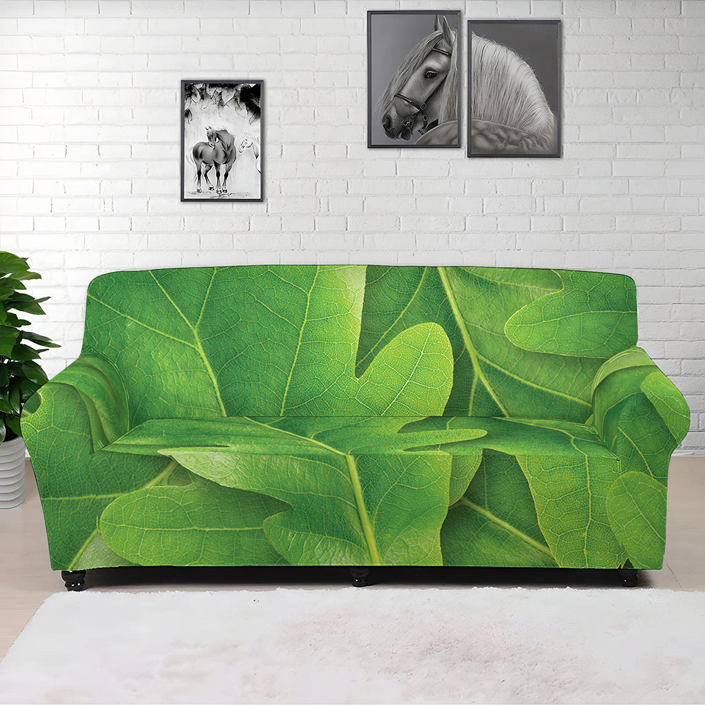 Green Oak Leaf Print Sofa Cover