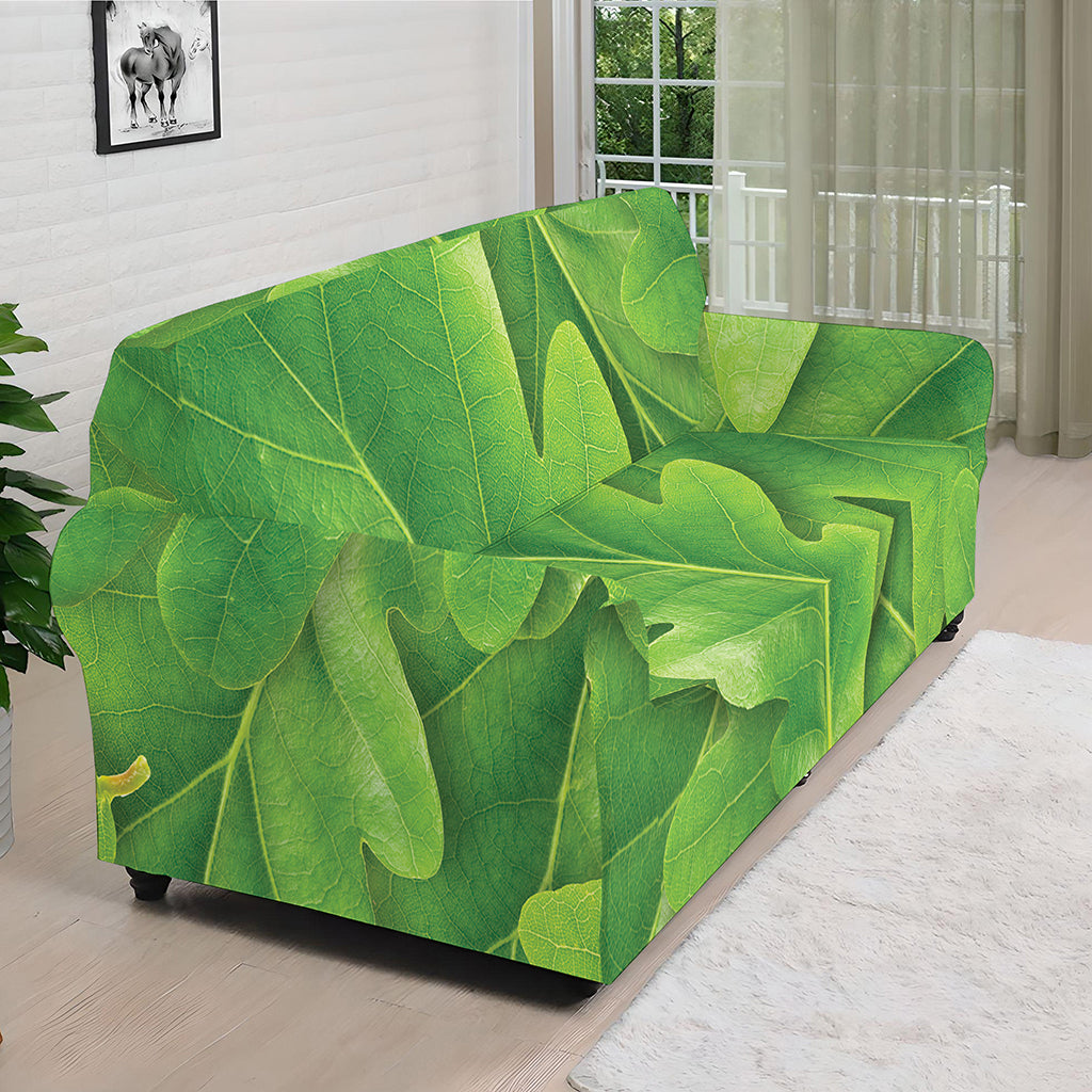 Green Oak Leaf Print Sofa Cover