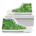 Green Oak Leaf Print White High Top Sneakers