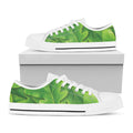 Green Oak Leaf Print White Low Top Sneakers