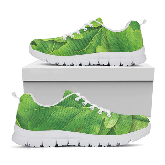 Green Oak Leaf Print White Sneakers