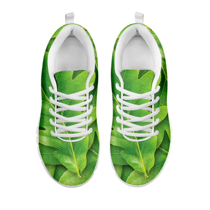 Green Oak Leaf Print White Sneakers
