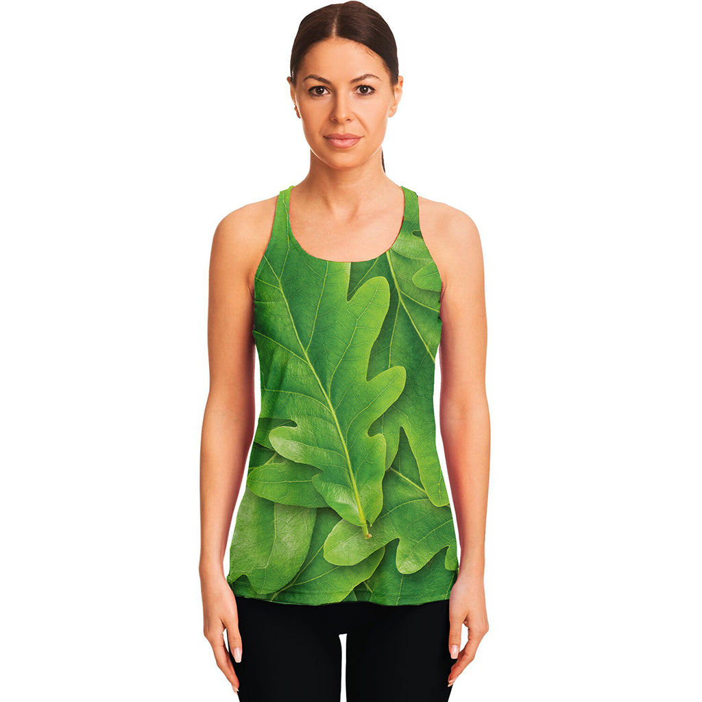Green Oak Leaf Print Women's Racerback Tank Top