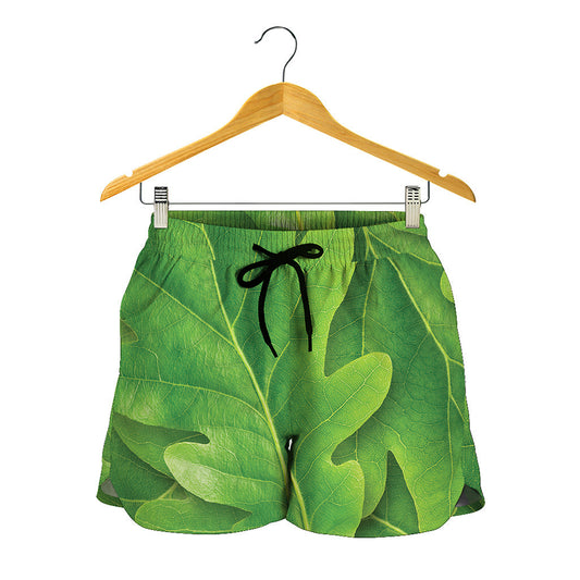 Green Oak Leaf Print Women's Shorts