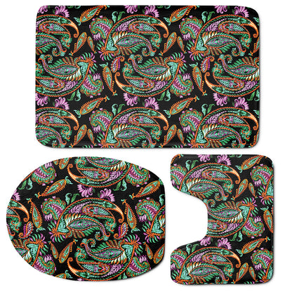 Green Orange And Pink Paisley Print 3 Piece Bath Mat Set