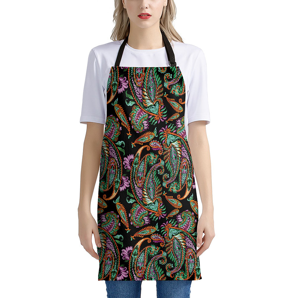 Green Orange And Pink Paisley Print Apron