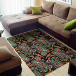 Green Orange And Pink Paisley Print Area Rug