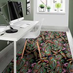 Green Orange And Pink Paisley Print Area Rug