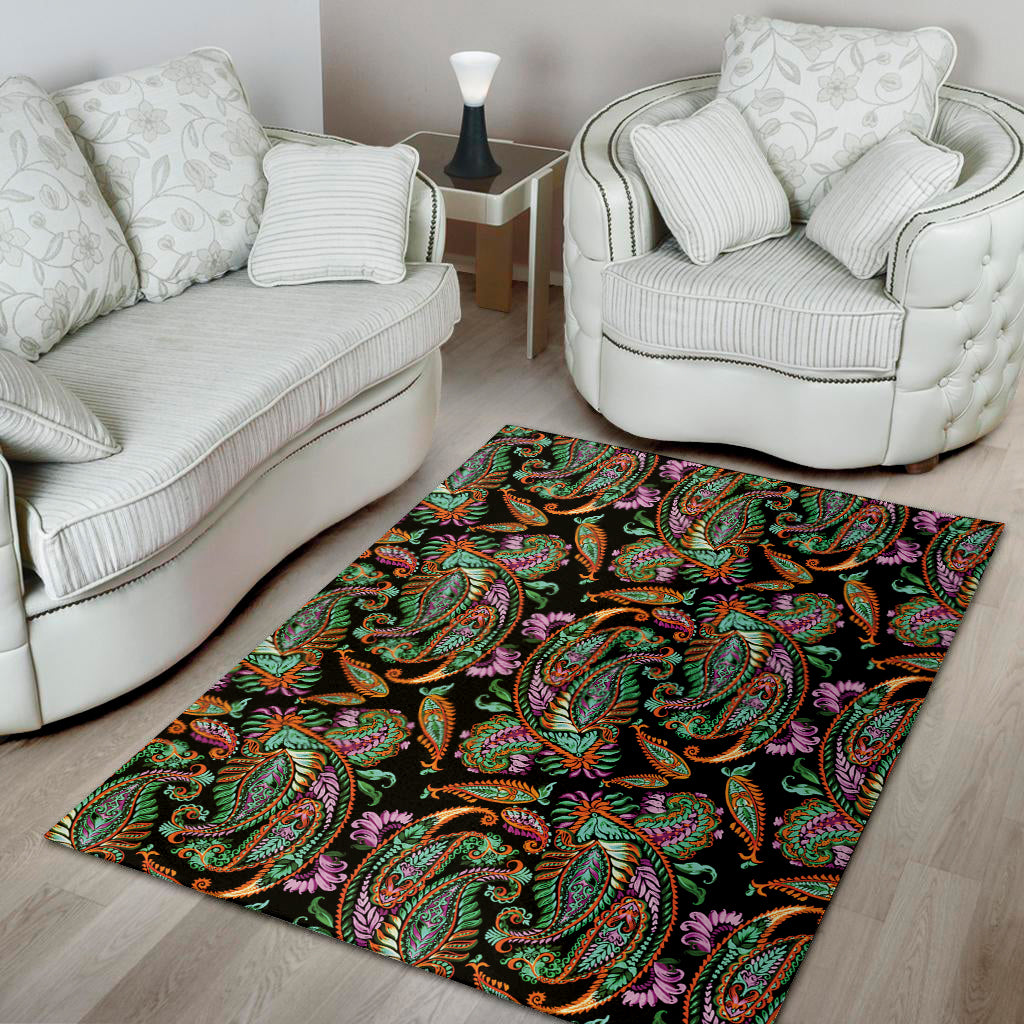 Green Orange And Pink Paisley Print Area Rug