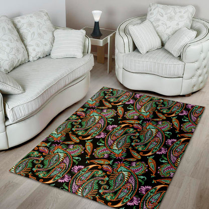 Green Orange And Pink Paisley Print Area Rug