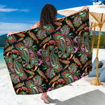 Green Orange And Pink Paisley Print Beach Sarong Wrap