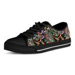 Green Orange And Pink Paisley Print Black Low Top Shoes