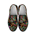 Green Orange And Pink Paisley Print Black Slip On Shoes