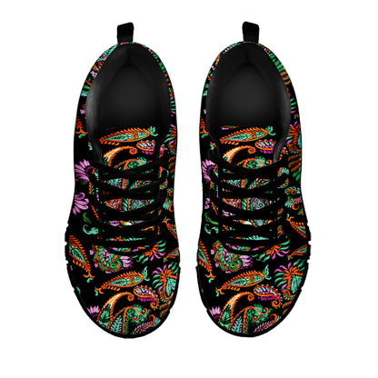 Green Orange And Pink Paisley Print Black Sneakers