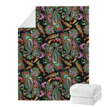 Green Orange And Pink Paisley Print Blanket