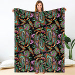 Green Orange And Pink Paisley Print Blanket