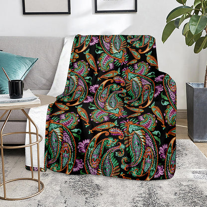Green Orange And Pink Paisley Print Blanket