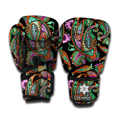 Green Orange And Pink Paisley Print Boxing Gloves