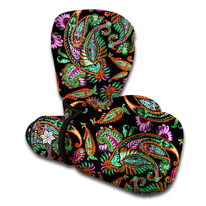 Green Orange And Pink Paisley Print Boxing Gloves
