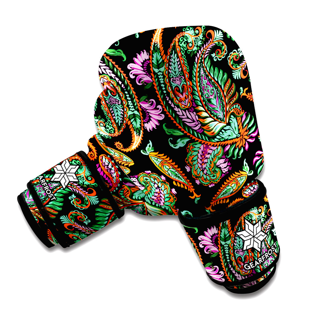 Green Orange And Pink Paisley Print Boxing Gloves
