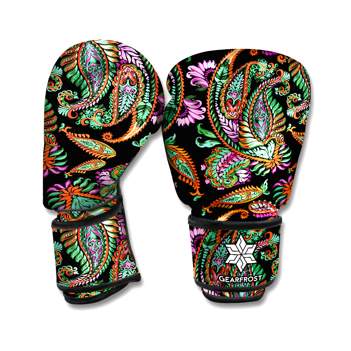 Green Orange And Pink Paisley Print Boxing Gloves