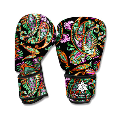 Green Orange And Pink Paisley Print Boxing Gloves