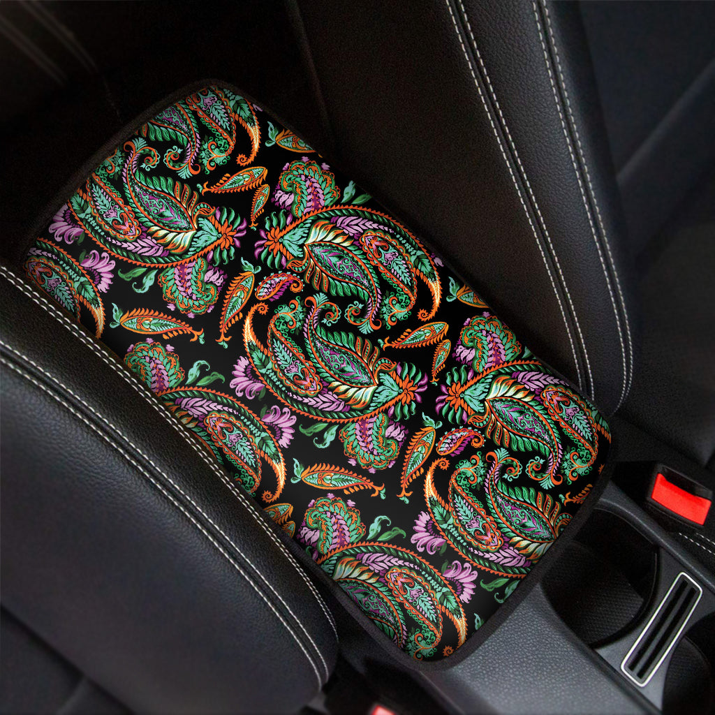 Green Orange And Pink Paisley Print Car Center Console Cover